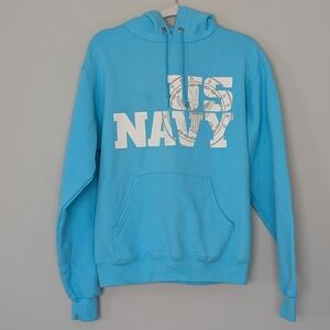 Champion US Navy Aqua Hoodie Sweatshirt Men's small